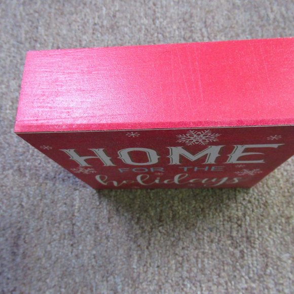 NEW red Home for the Holidays block sign decoration 5" x 5" x 1.5" - Picture 2 of 2